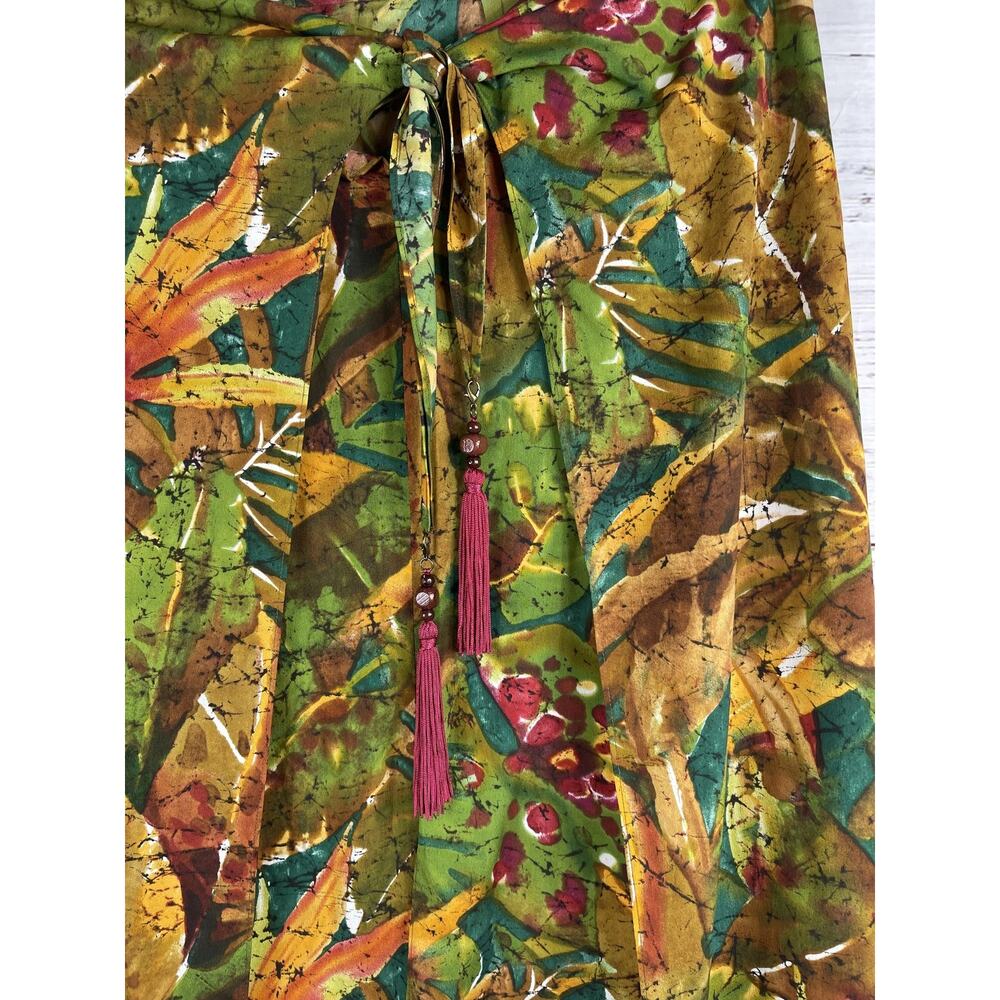 Soft Surroundings Skirt Women's SZ S Green Leaf Print Boho Midi Wrap Tassel Tie - Picture 2 of 6